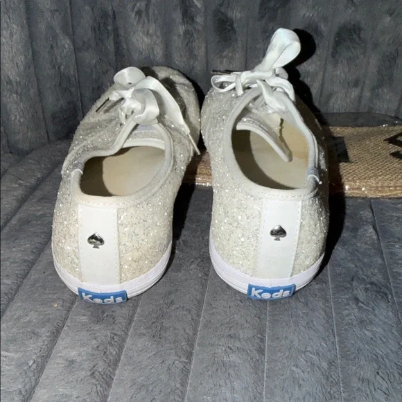 Kate Spade Keds White Pearl Sparkle Ribbon Lace Women's Casual Sneakers WO 8.5 - Picture 4 of 7